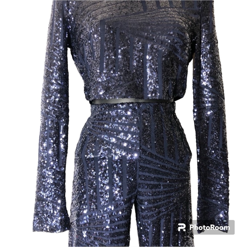 Sophisticated Sequin crop top pant set